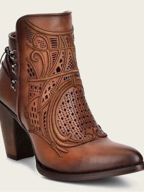 Cuadra Embroidered Bovine Leather Ankle Bootie, Women Sz 40, US Sz 10,